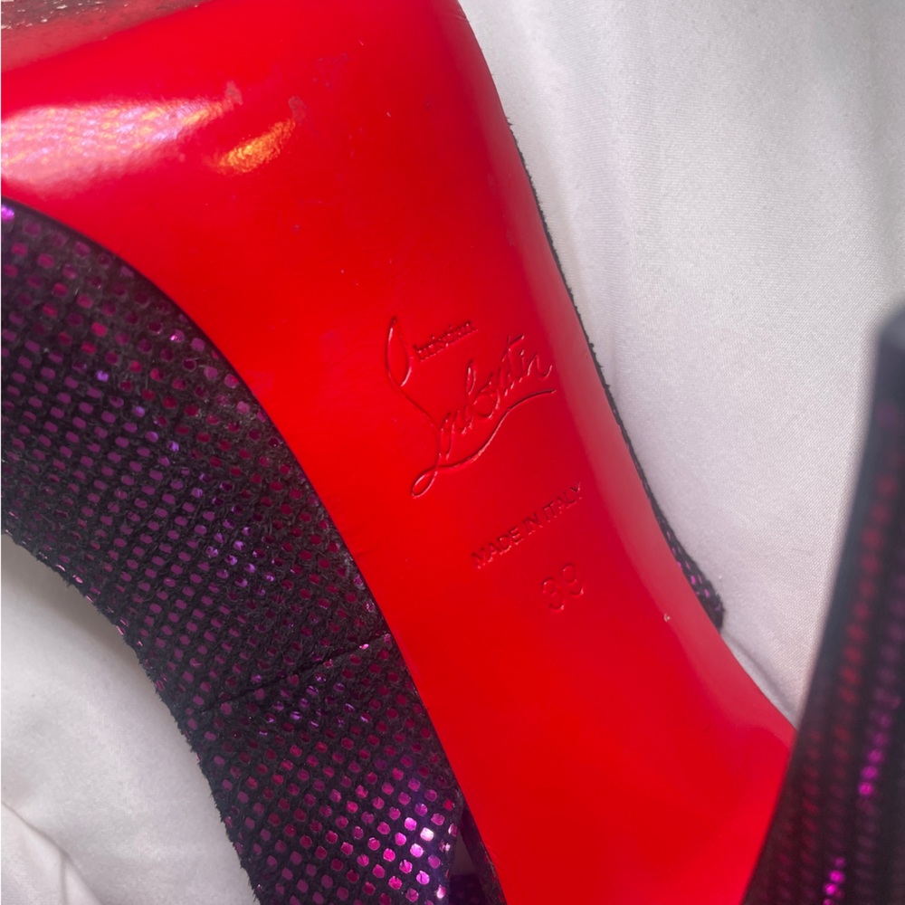 Christian Louboutin Metallic Purple/Black Textured Suede No. Prive Slingback - Picture 3 of 6